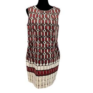 Talbot's Geometric Print Sheath Dress Red Blk Brown 14